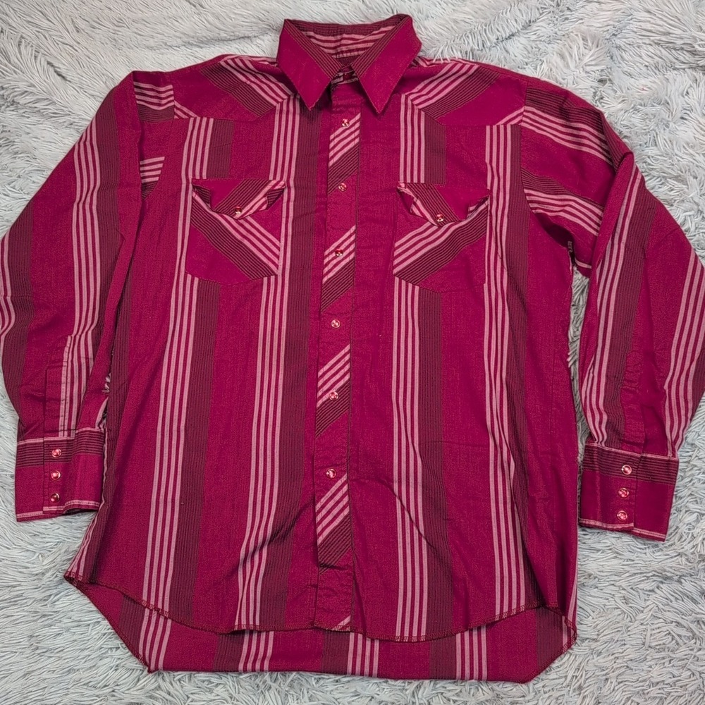Vintage Rustler Shirt Mens 16.5 Red Snap Up Rancher Chore Western 34 35 Longtail